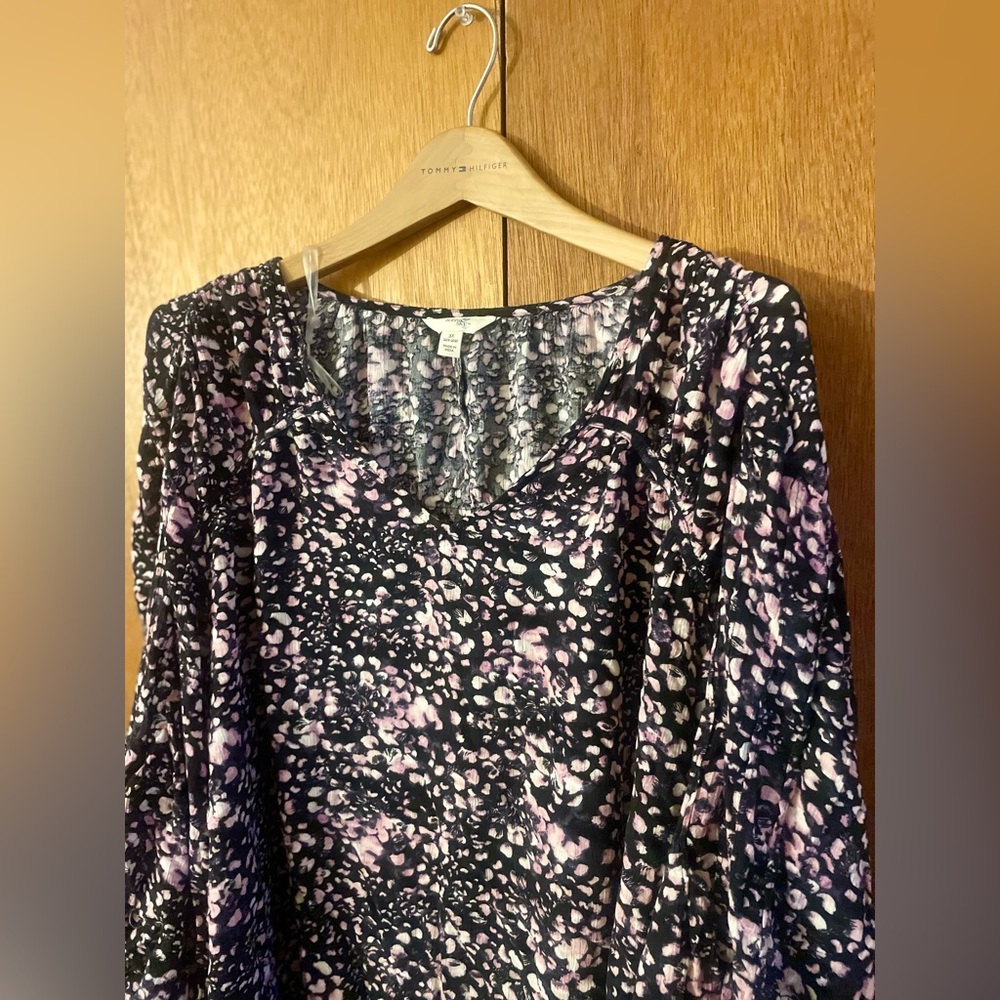 NWT Terra & Sky Black and Pink Patterned Blouse